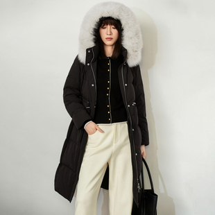 XG雪歌黑色大毛领90绒长款收腰羽绒服2026冬季新款女XL406049A990