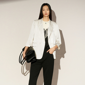 雪歌26春白色西装 外套女长袖 翻领职业装 通勤正装 XL107018A591