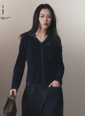 XG雪歌连帽开衫卫衣外套女2024冬装新款休闲套装上衣XJ401061A228