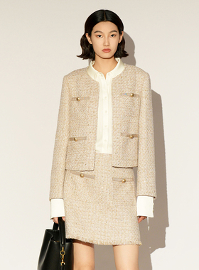 XG/雪歌26春款短外套女春季千金风优雅知性圆领外套XL107013B130