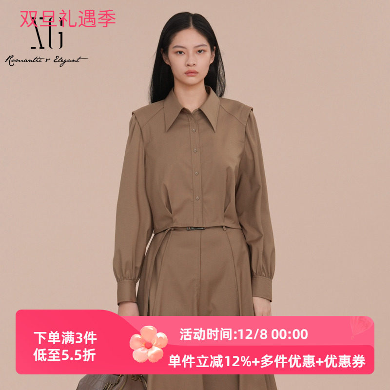 XG雪歌设计感正肩翻领衬衣女2025春新款简约通勤上衣XK121010A373