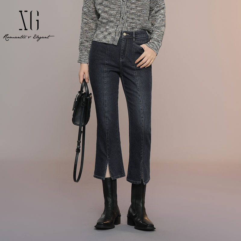 XG/雪歌25年秋季新款高腰显瘦微喇牛仔裤女百搭长裤XK302020A527