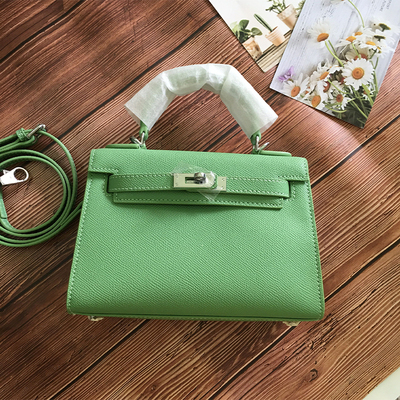 真皮绿色百搭单肩斜跨凯莉包
