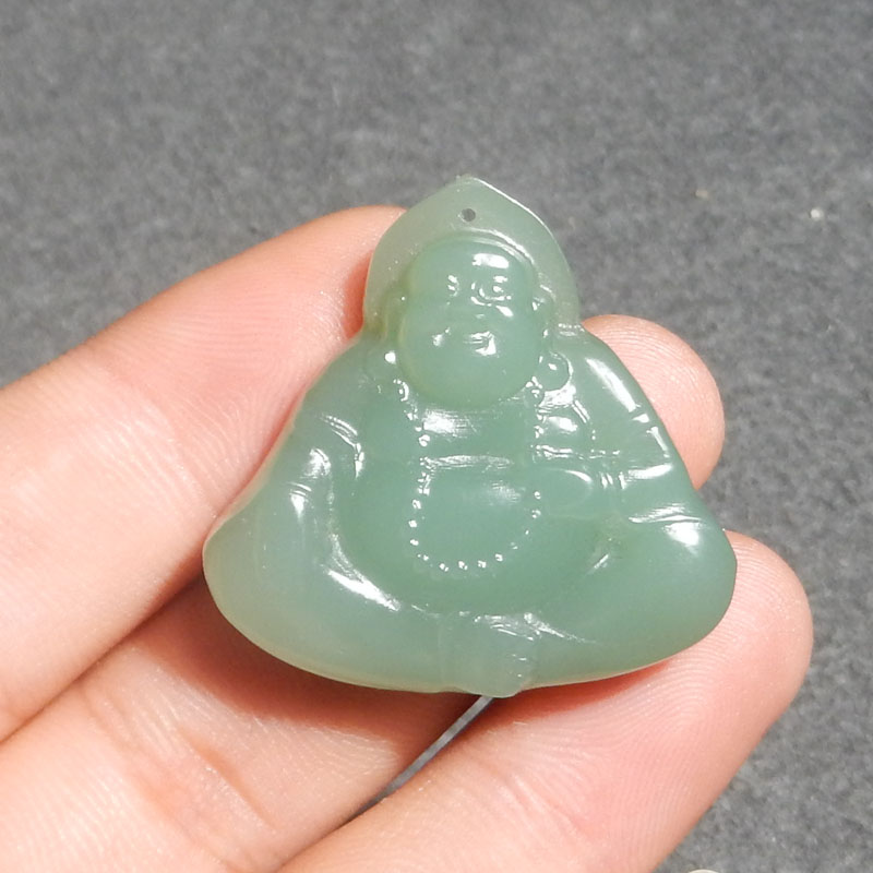 无结构粉青碧玉笑佛吊坠