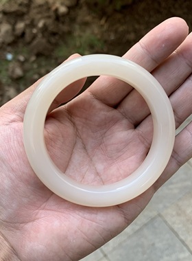 58圈天然和田玉青海料淡粉色藕粉手镯黄金圈65.2克