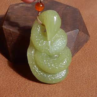 天然和田玉黄口料灵蛇吊坠手工雕刻富贵缠身挂男女款玉坠带证书 