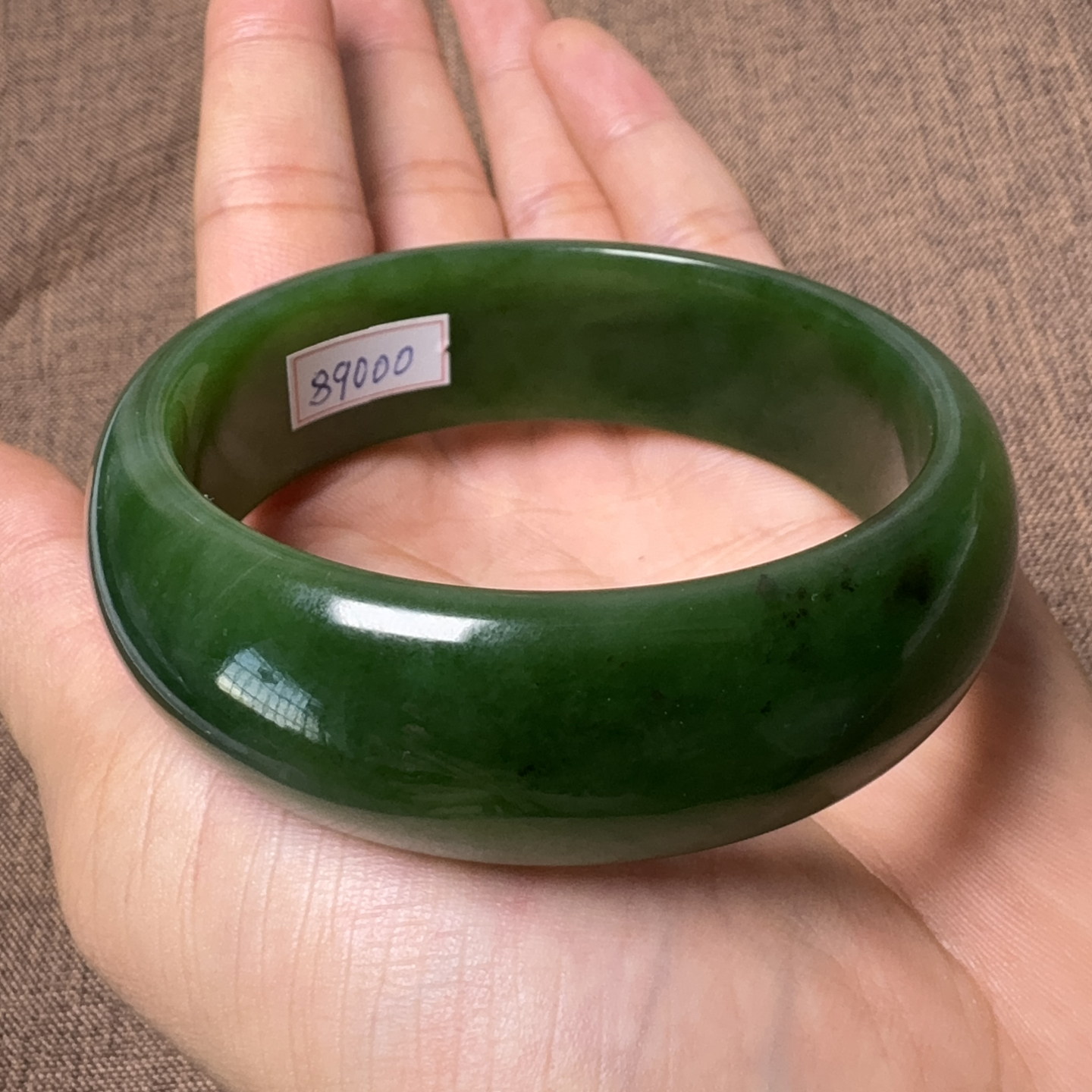 内径59mm和田玉俄料细腻油润碧玉辣菠菜绿宽版轮胎手镯Q