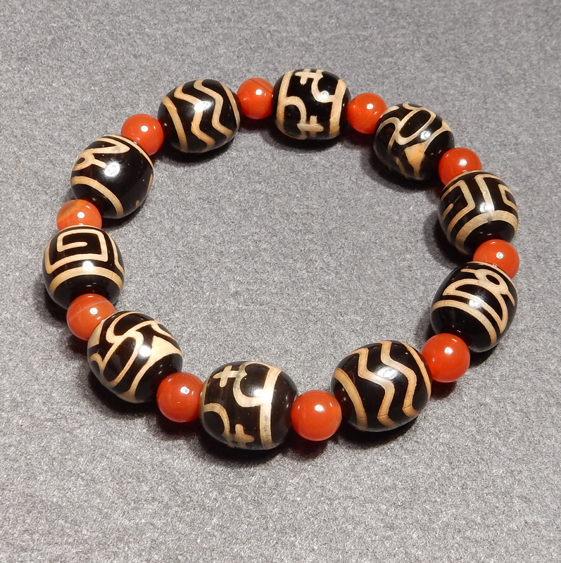 藏传牙黄复古作旧天珠玛瑙手链