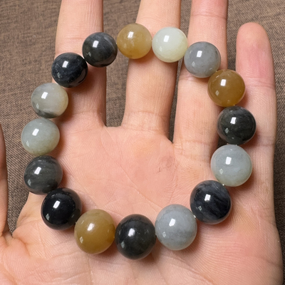 12mm和田玉新疆细腻油润青花籽料多彩多宝圆珠手串手链Q