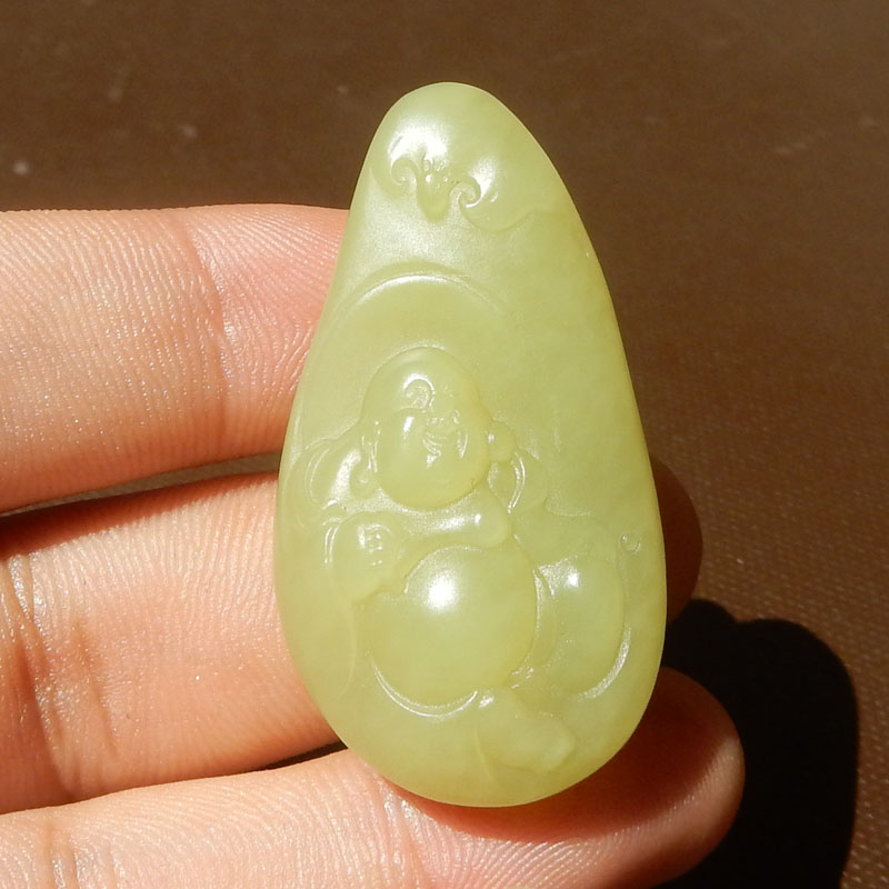 精品新疆高油糯且末鸡油黄口料笑佛吊坠挂件X