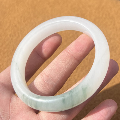 天然新疆天山翠手镯多翠飘花玉镯女款59mm平安镯正品玉石F