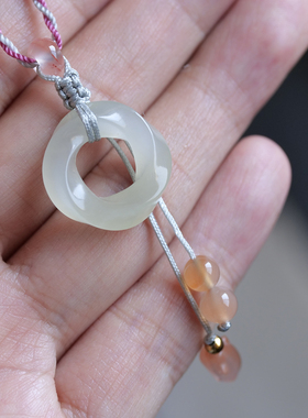 天然和田玉青海料冰底白玉微粉时来运转平安环吊坠挂件生日礼物8z