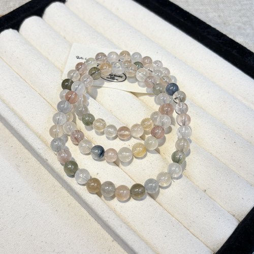 天然透体拉丝彩兔毛水晶三圈手串 7mm+ 冰透拉丝多圈手链 项链