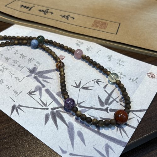 金木水火土五行定制沉香多宝项链 红极光23黄水晶丁页级黑金超七