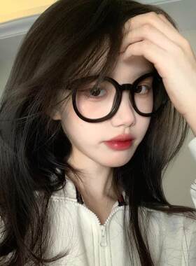 黑框眼镜女素颜神器网红大框圆脸