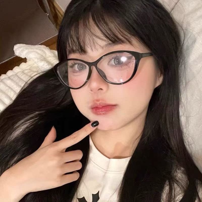 复古猫眼黑框细边素颜神器大脸显瘦超轻近视眼镜女方圆脸欧美镜框