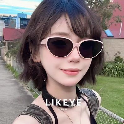复古粉猫框猫眼墨镜女高级显脸小