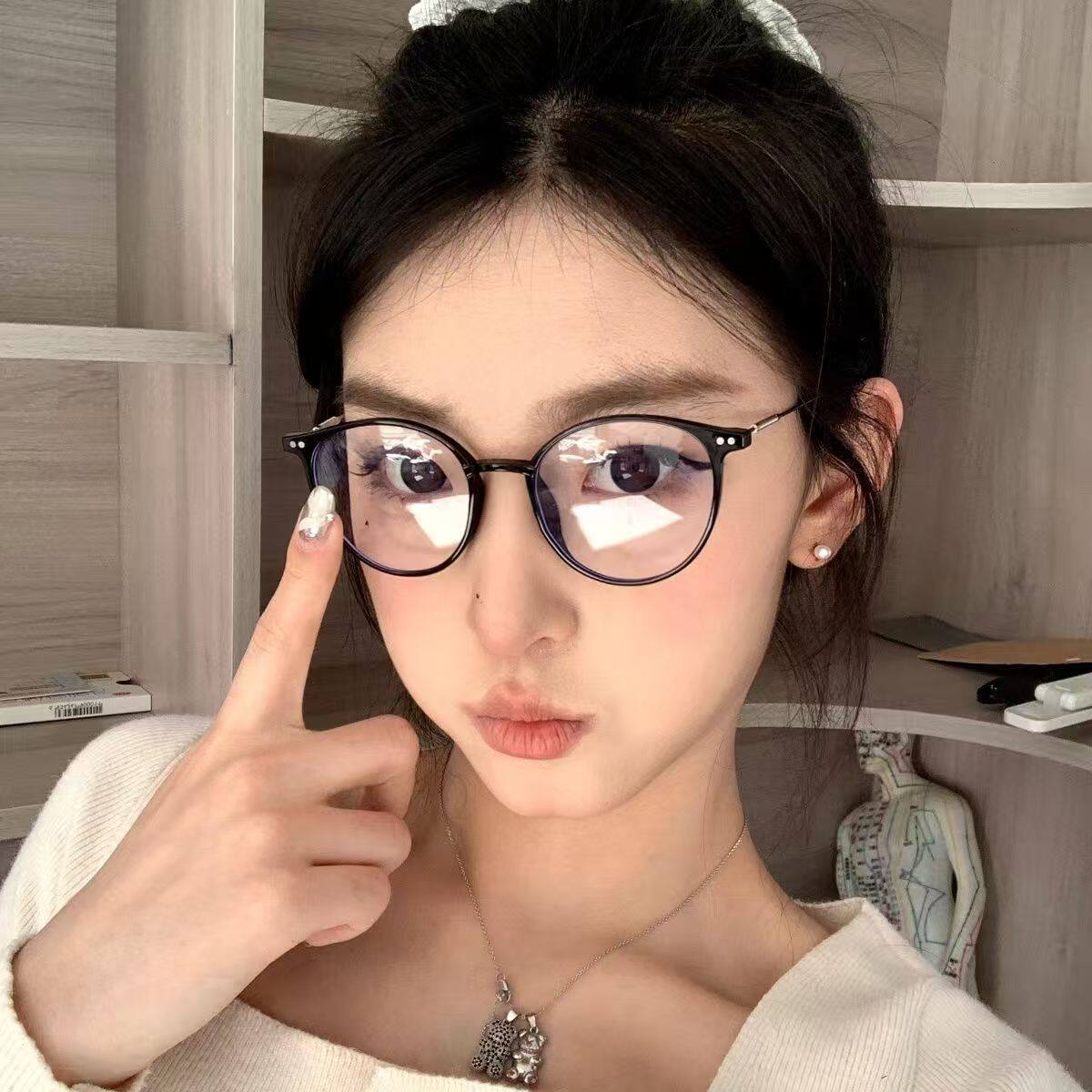 超轻冷茶色眼镜女韩版潮近视小脸防蓝光平光镜素颜眼镜框
