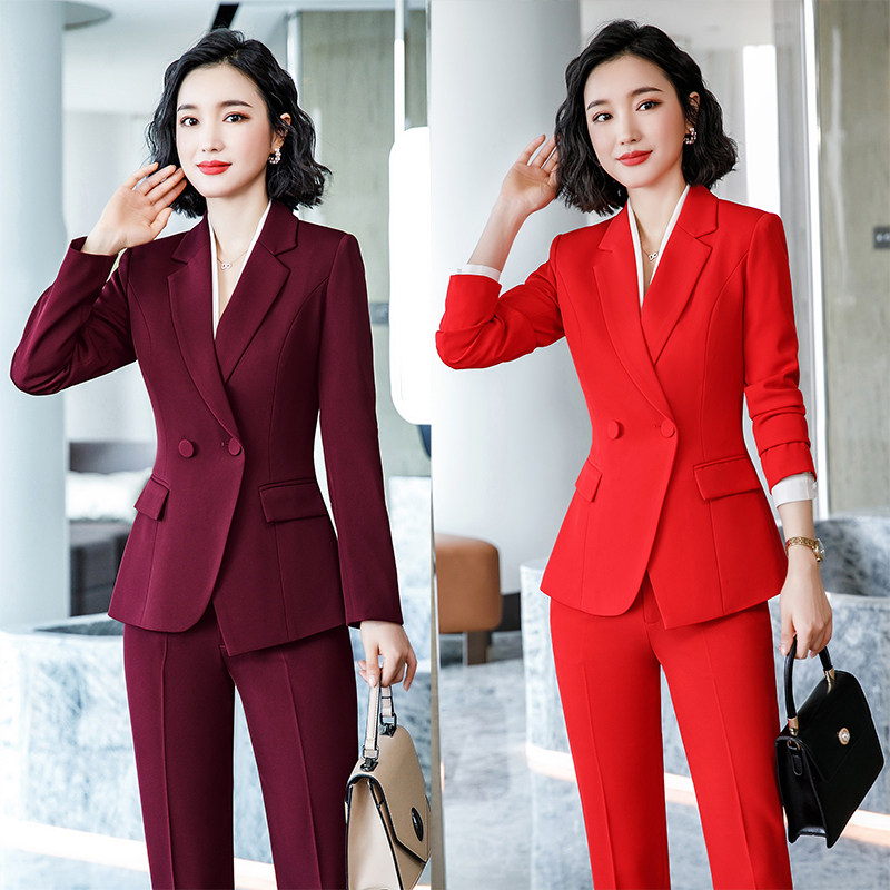 红色西装外套女春秋2023新款高端气质正装职业西服套装工作服秋季