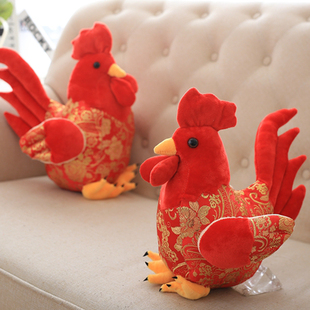 红色唐装大公鸡公仔毛绒玩具生肖鸡仿真鸡玩偶活动礼品鸡年吉祥物