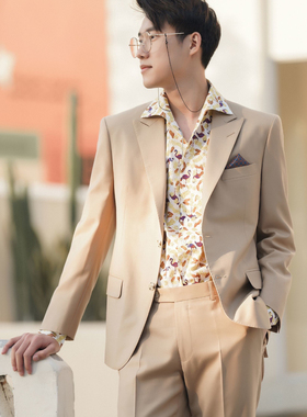 L.Tailor那不勒斯意式一片領純棉印花衬衫男 高定西装商务休闲