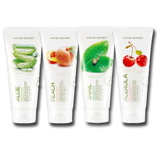 韩国NatureRepublic自然乐园芦荟蜗牛水蜜桃樱桃洗面奶深层清洁乳