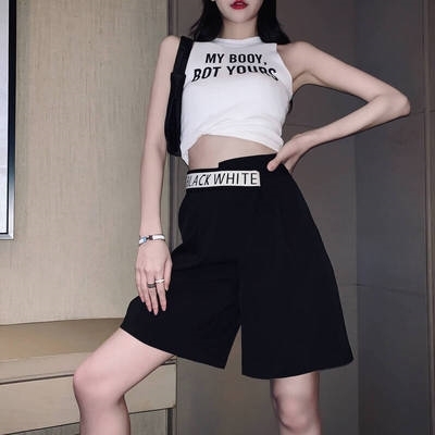 Official picture 2021 pant women's summer high waist straight tube show thin casual thin irregular pants suit