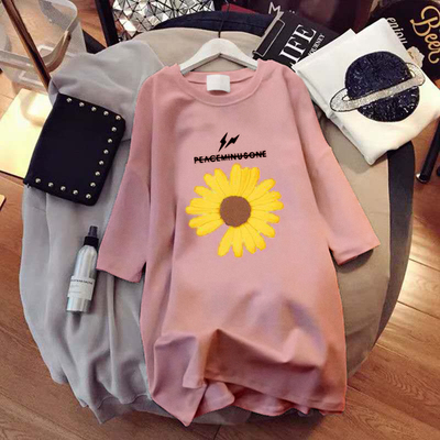 Summer new Korean mid long loose and thin versatile cartoon printing