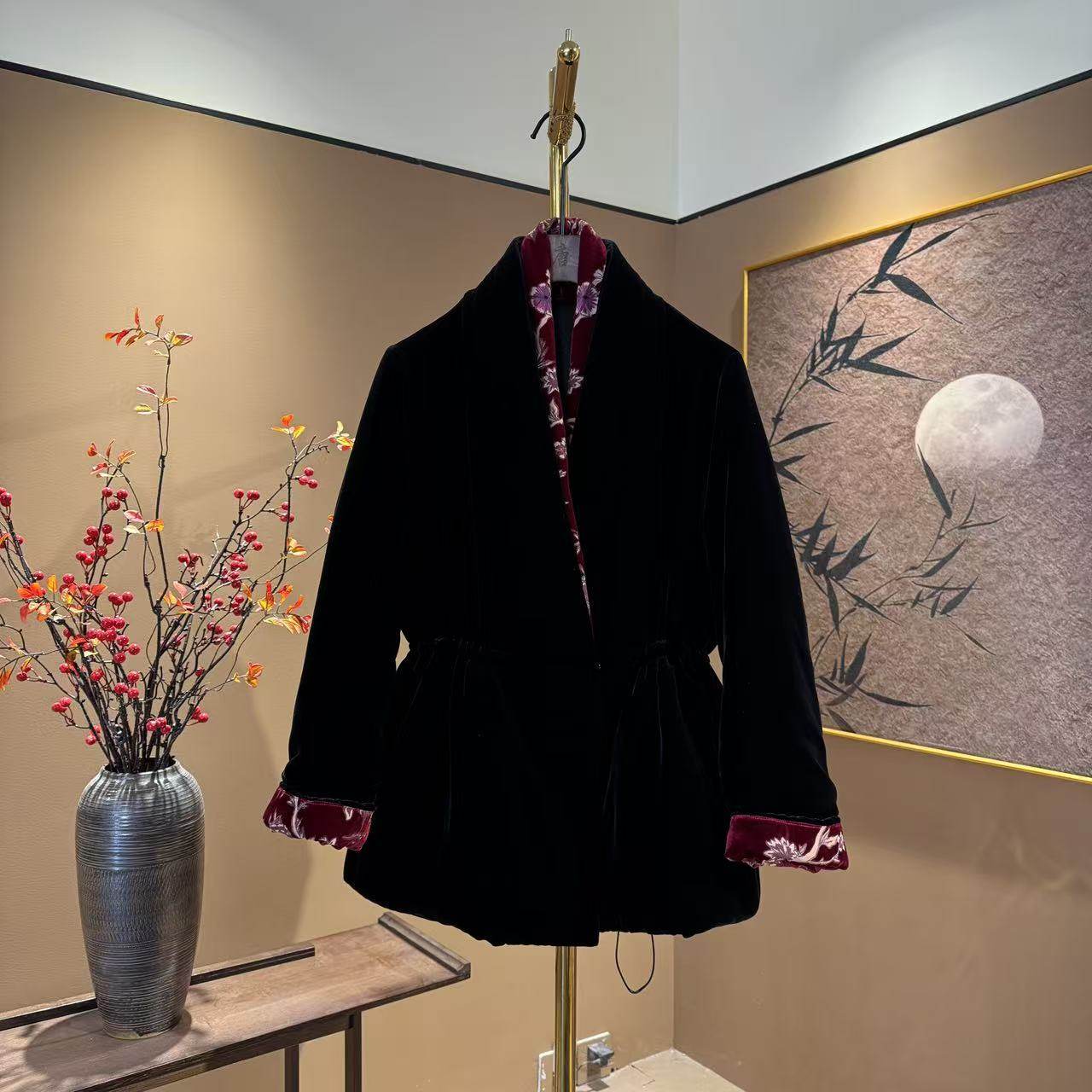 【中先森】高定新款100%桑蚕丝丝绒撞色收腰V领气质棉衣      683,女装/女士精品,棉衣/棉服,淘宝优惠券,粉丝福利购,淘宝优惠卷