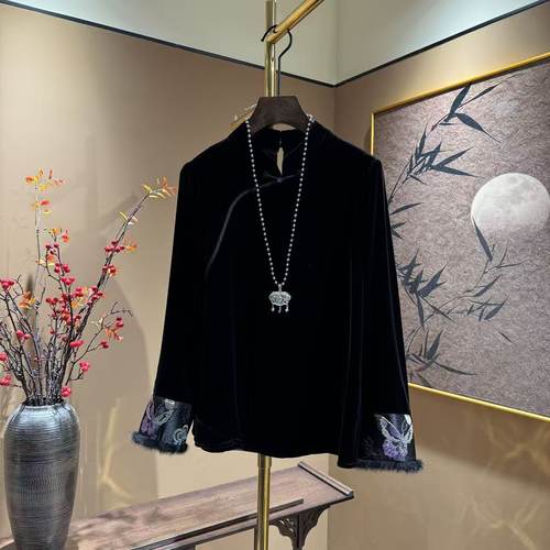 桑蚕丝改良斜襟新中式上衣女秋季