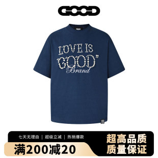 GOOD BRAND正品三标齐全珍珠标语字母圆领短袖T恤男女同款 体恤衫