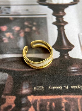 Vintage轻中古滴釉戒指开口可调节复古双环食指戒高级感指环手饰