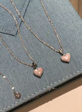 梦幻细闪少女粉贝母双面爱心项链小众高级感温柔气质百搭锁骨链女