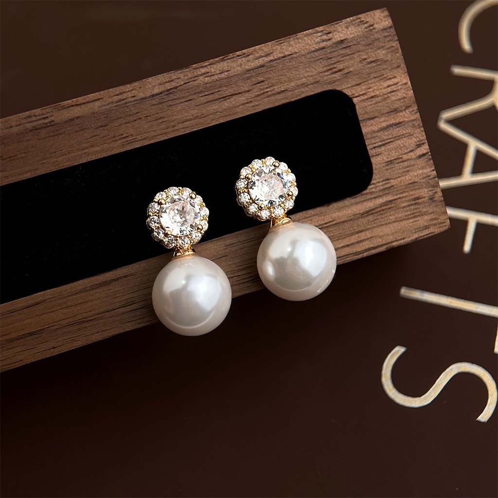 【左岸公主】法式珍珠锆石耳钉复古宫廷风耳环轻奢高级感耳饰女