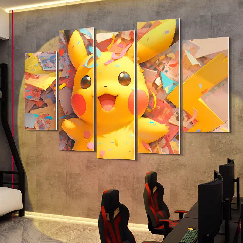 动漫装饰画电竞房背景墙皮卡丘卡通壁画客厅卧室儿童房床头晶瓷画