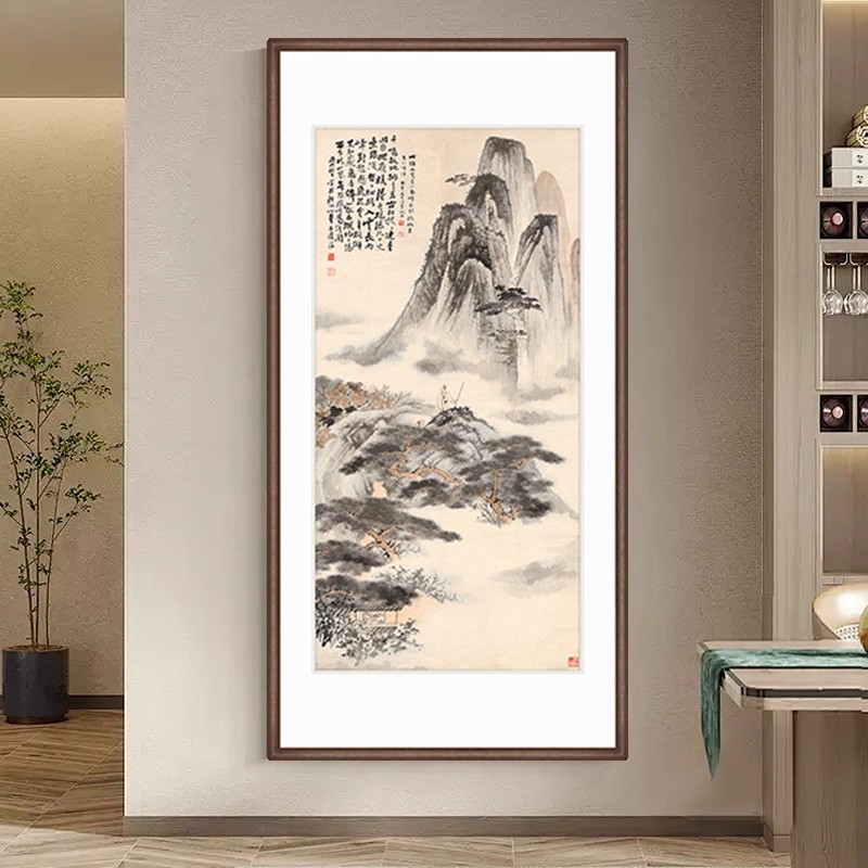 张大千山水调入户玄关装饰画新中式正对门走廊过道挂画办公室壁画
