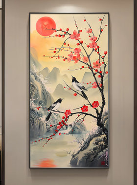 喜上眉梢LED玄关装饰画客厅背景墙挂画梅鹊呈祥智能声控感应灯画