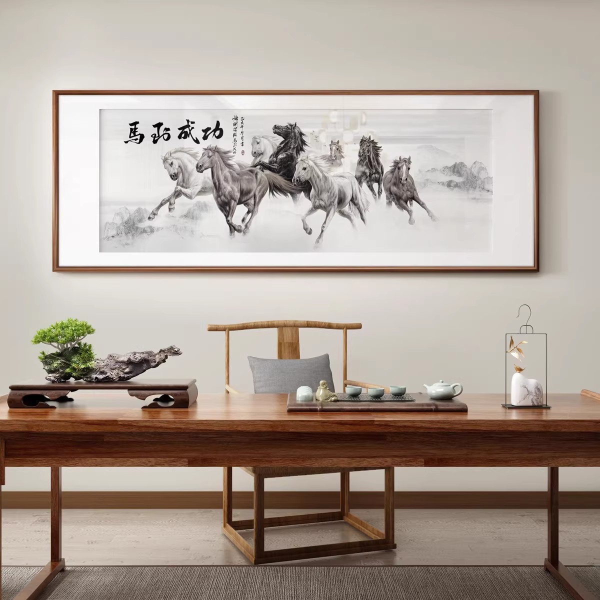 八骏图客厅装饰画马到成功沙发背景墙挂画卧室办公室会议室壁画