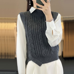 秋冬新款半高领羊毛针织衫女士纯色百搭无袖马甲时尚宽松显瘦毛衣