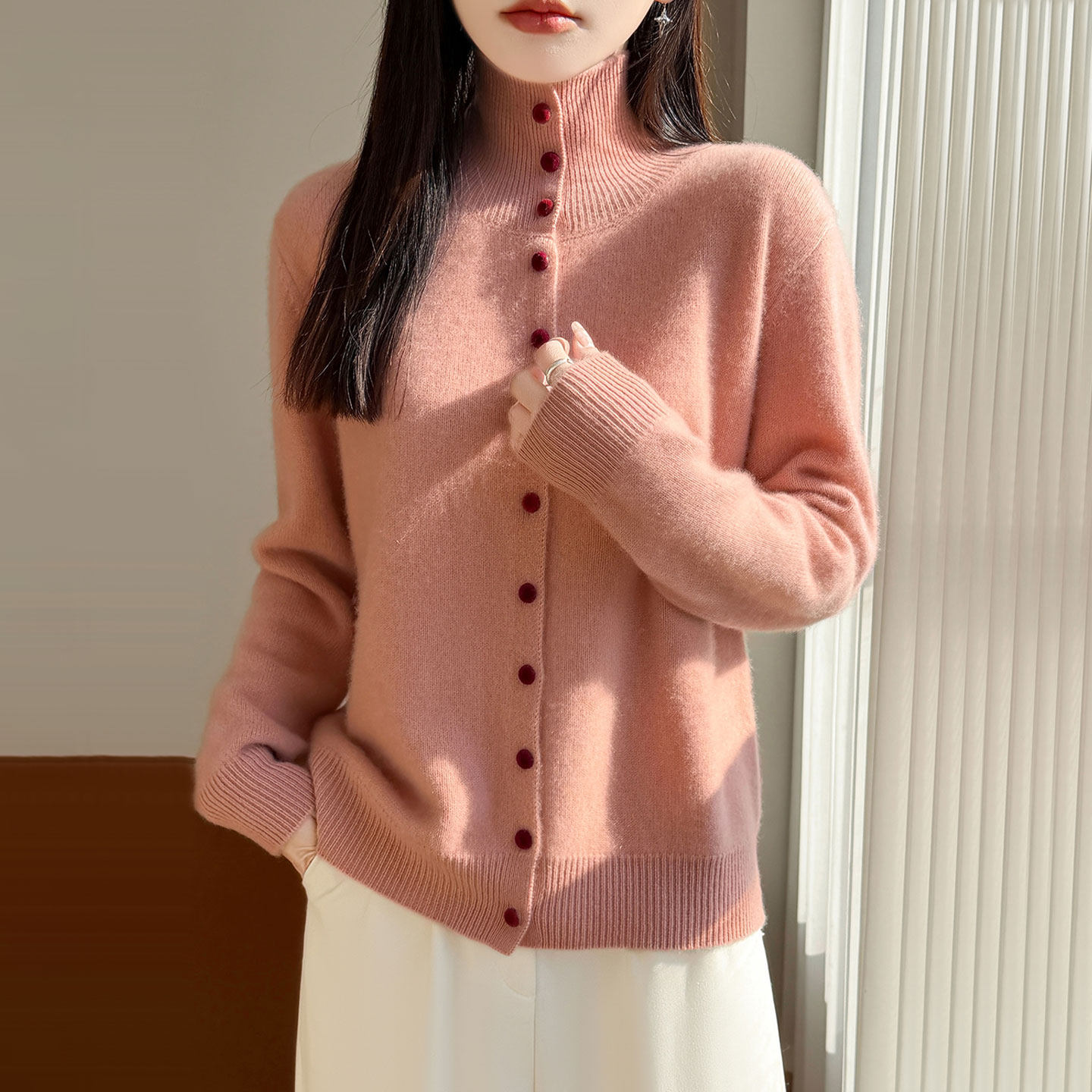 秋冬新款高领羊毛针织开衫女士纯色百搭毛衣外套宽松时尚显瘦外搭,女装/女士精品,毛衣,淘宝优惠券,粉丝福利购,淘宝优惠卷