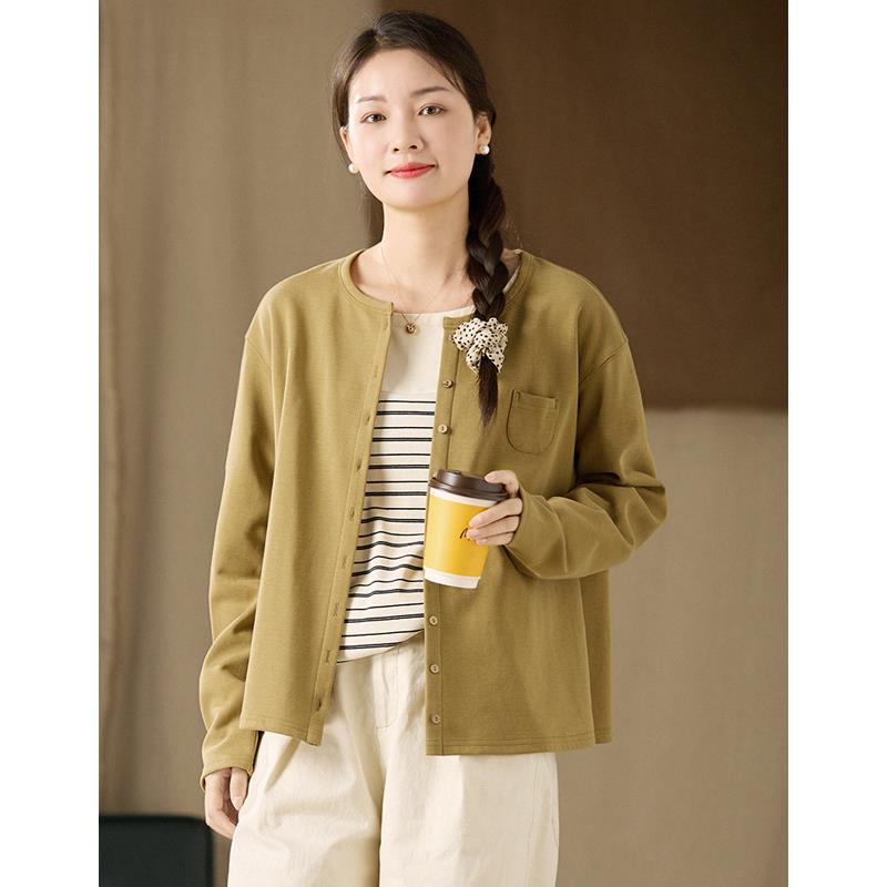 谷家 柔软舒适磨毛棉休闲外套女 2025春季新款简约文艺女装上衣