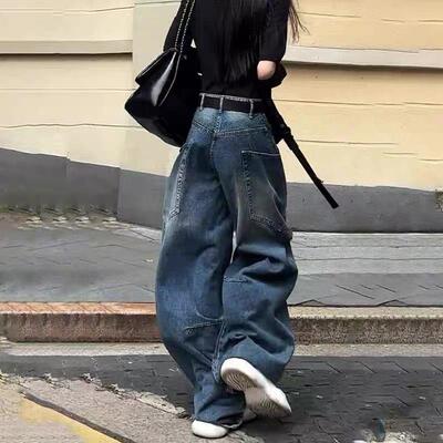 91136巴家牛仔弯刀裤女2025年春秋季新款宽松结构裁片设计休闲裤