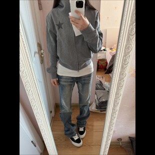 美式复古低腰微喇牛仔裤女春秋新款弹力修身显瘦水洗窄版直筒裤子