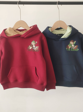 2024秋冬季男童连帽休闲加绒卫衣刺绣卡通小熊童装TTMW248T83I