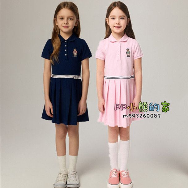 2025夏季小熊女童学院风短袖连衣裙百褶中大童POLO裙TKOM256345I