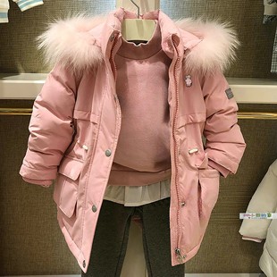 JD214T55A 羽绒服中大童保暖上衣 2024冬季 卡通小熊女童中长款