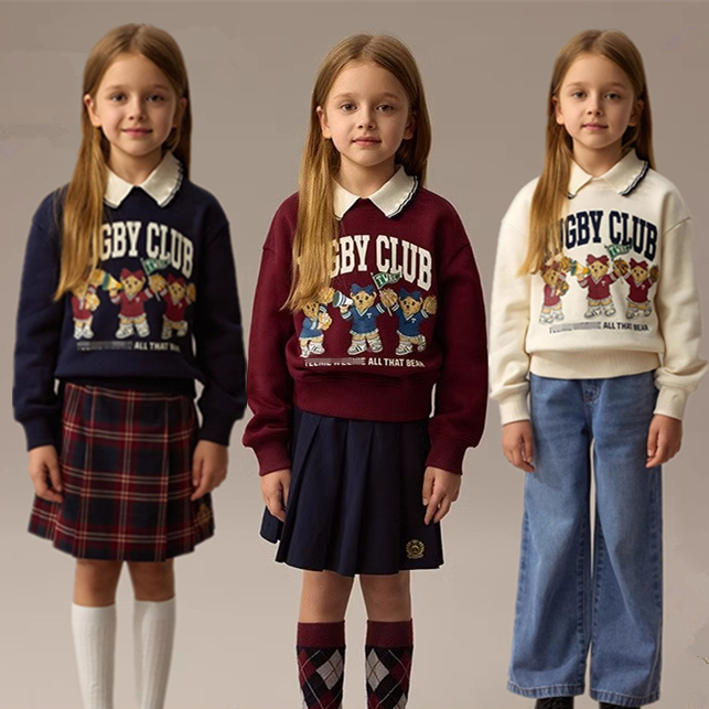 2024秋冬季新款卡通小熊女休闲翻领加绒卫衣时尚可爱TKMA248941I