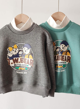 2023秋冬季新款男童半高领加绒卫衣TTMW234V02A卡通小熊假两件