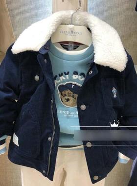 冬款中大童男童羊羔绒领灯芯绒棉服加绒加厚翻领外套TKJJ94T01A