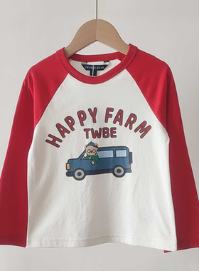 24秋季新款卡通小熊男童插肩袖拼色长袖TI恤纯棉薄款TTLA247775H